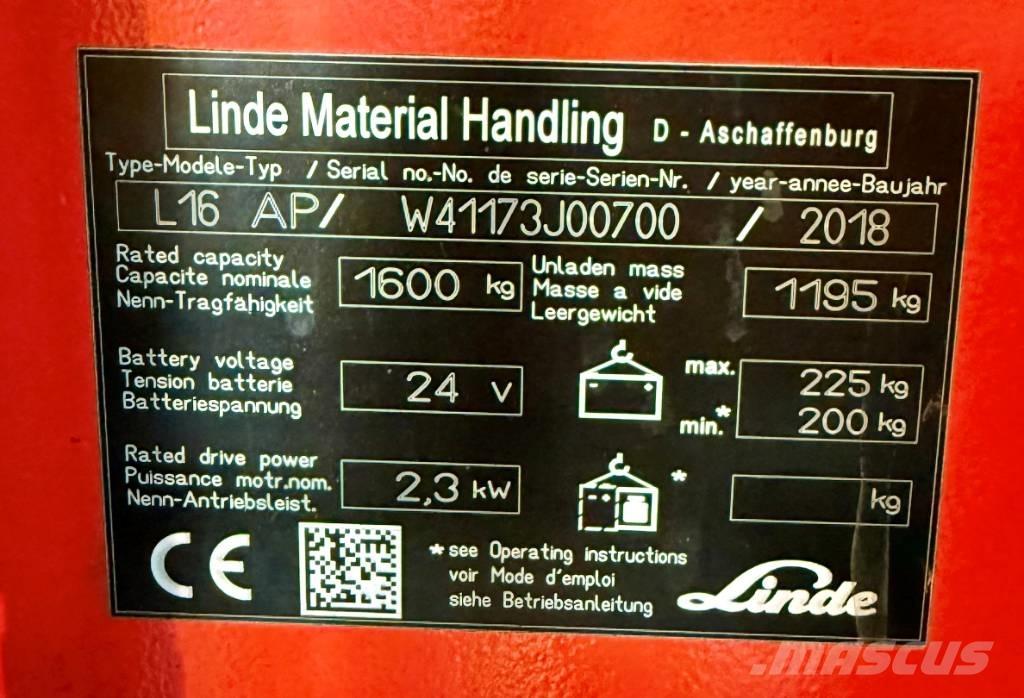 Linde L16APi/1173 Apiladoras eléctricos