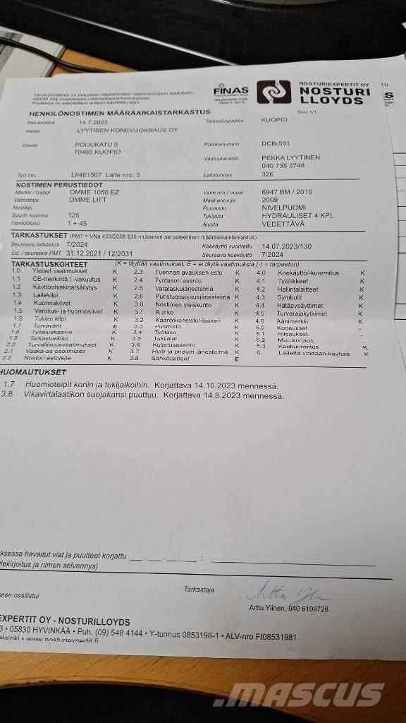 Ommelift 1050EZ Plataformas remolcables