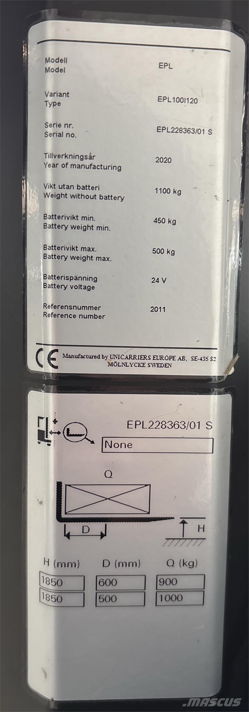 UniCarriers EPL100 Montacargas recogepedidos de baja altura