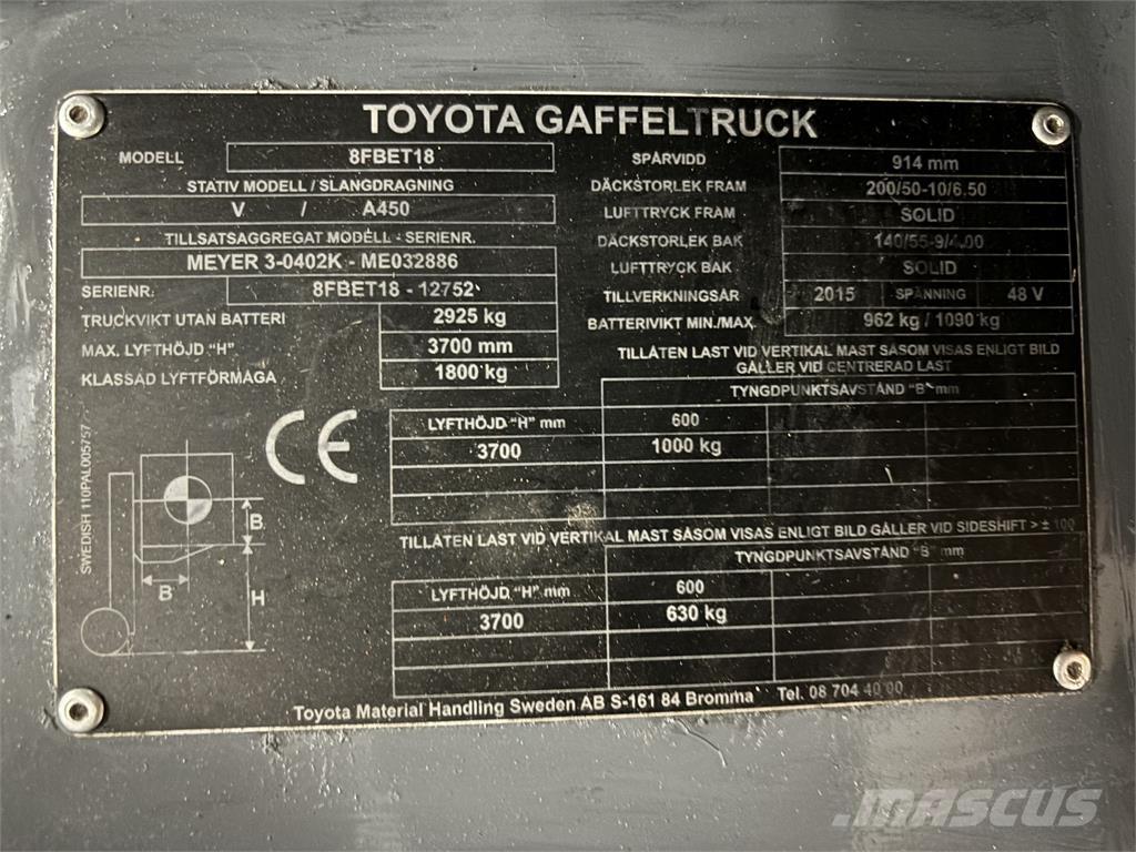 Toyota 8FBET18 Carretillas de horquilla eléctrica