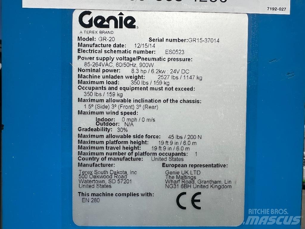 Genie GR 20 Plataformas con jaula de elevación