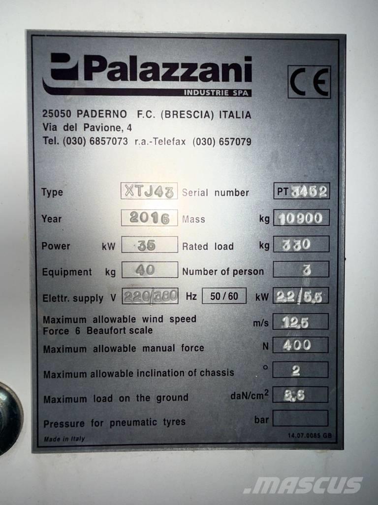 Palazzani XTJ 43 Plataformas con brazo de elevación telescópico