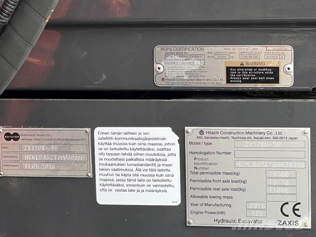 Hitachi ZX 170W-5B Excavadoras de ruedas