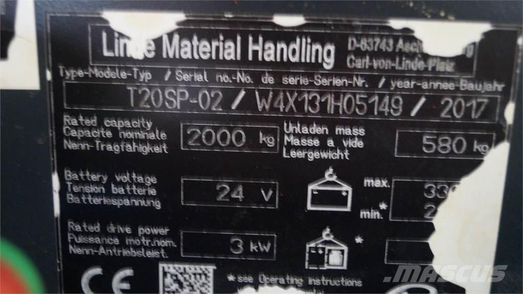 Linde T20SP kurz Montacargas de baja elevación