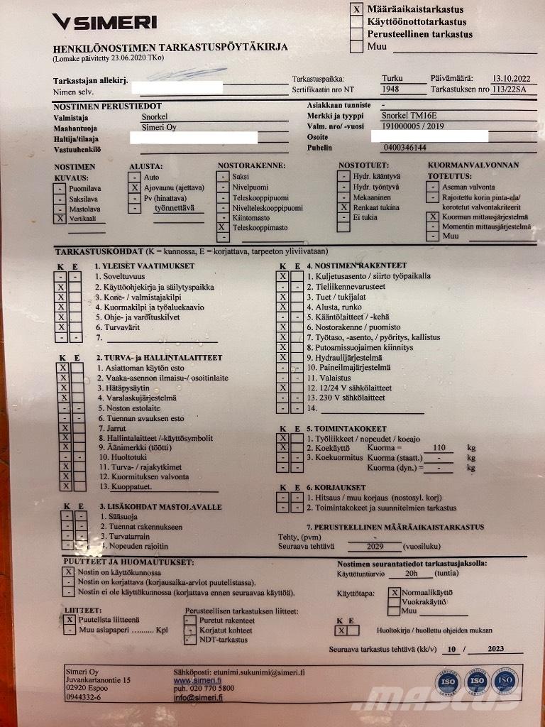 Snorkel tm 16E Plataformas tijera