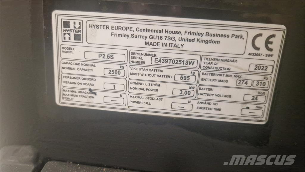 Hyster P2.5S Montacargas manual