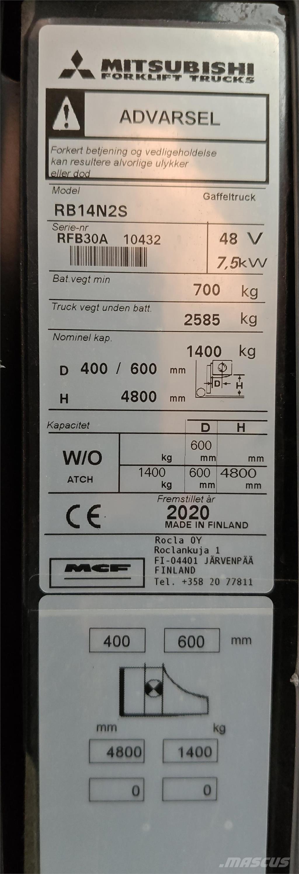 Mitsubishi RB14N2S Montacargas de alcance de gran altura