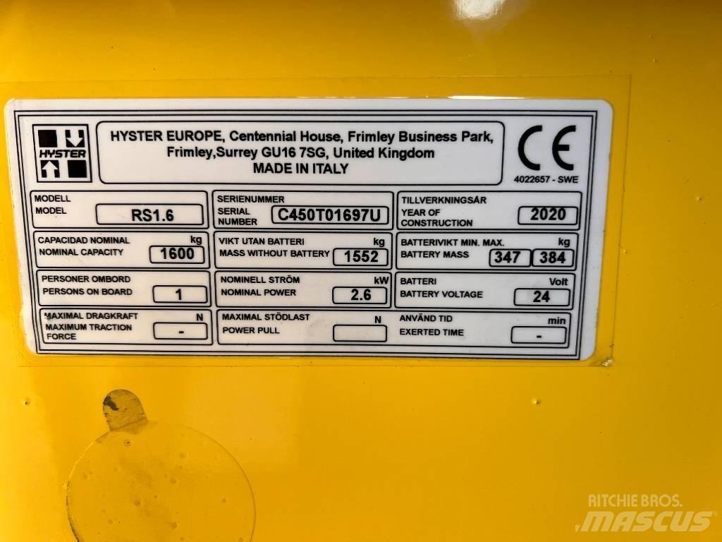 Hyster RS1.6 Apiladoras eléctricos