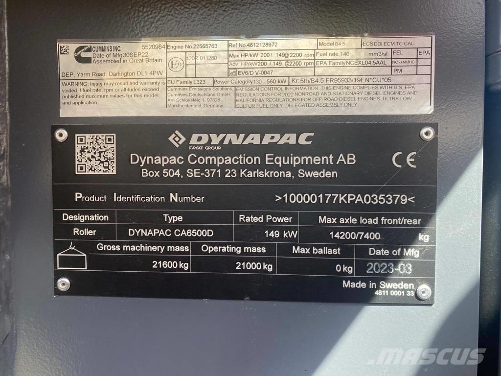 Dynapac CA 6500 D Rodillos de un solo tambor