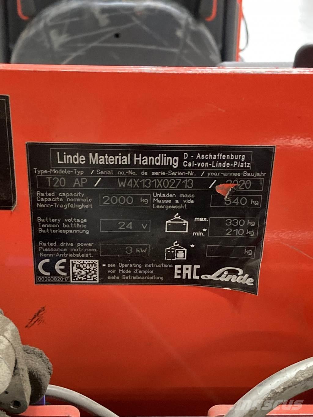 Linde T20AP kurz Montacargas de baja elevación