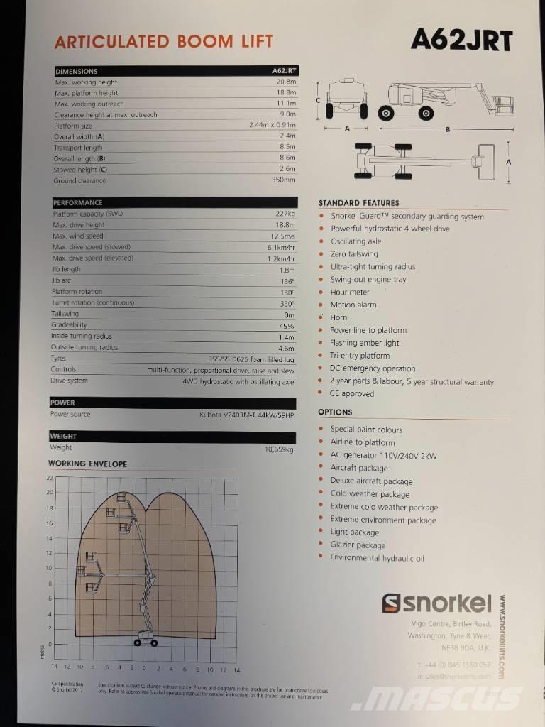 Snorkel A 62 J RT Plataformas con brazo de elevación manual