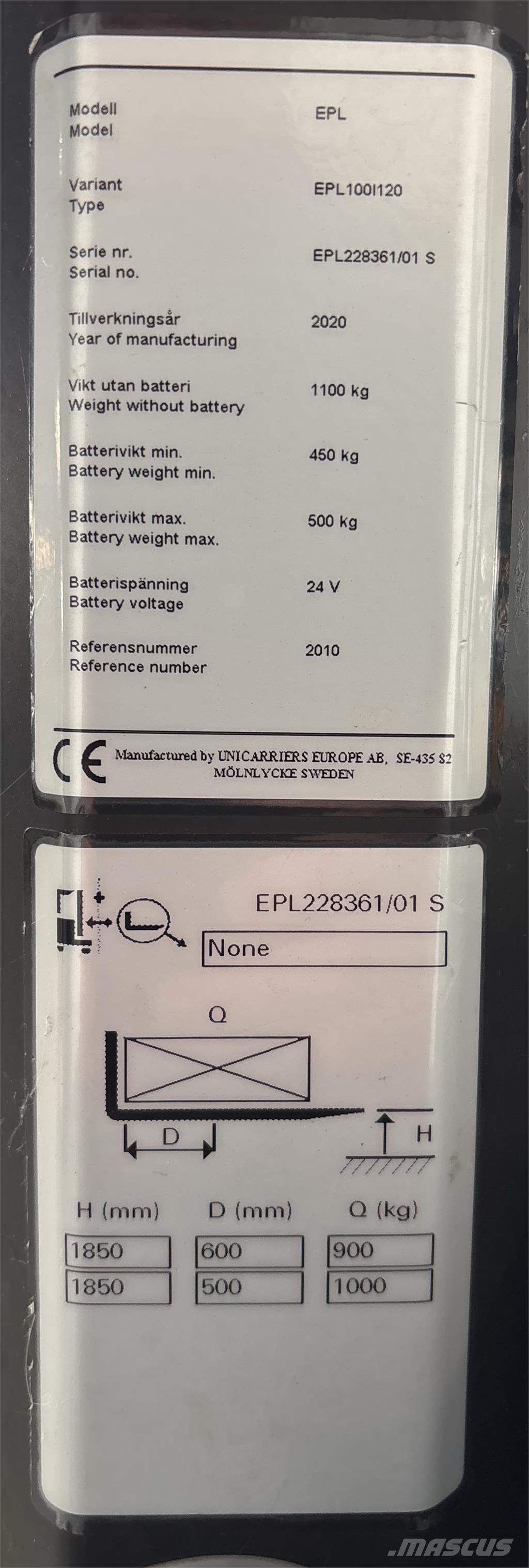UniCarriers EPL100 Montacargas recogepedidos de baja altura