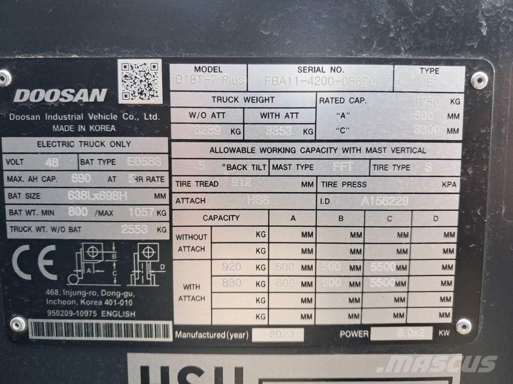 Doosan B18T-7 PLUS Carretillas de horquilla eléctrica