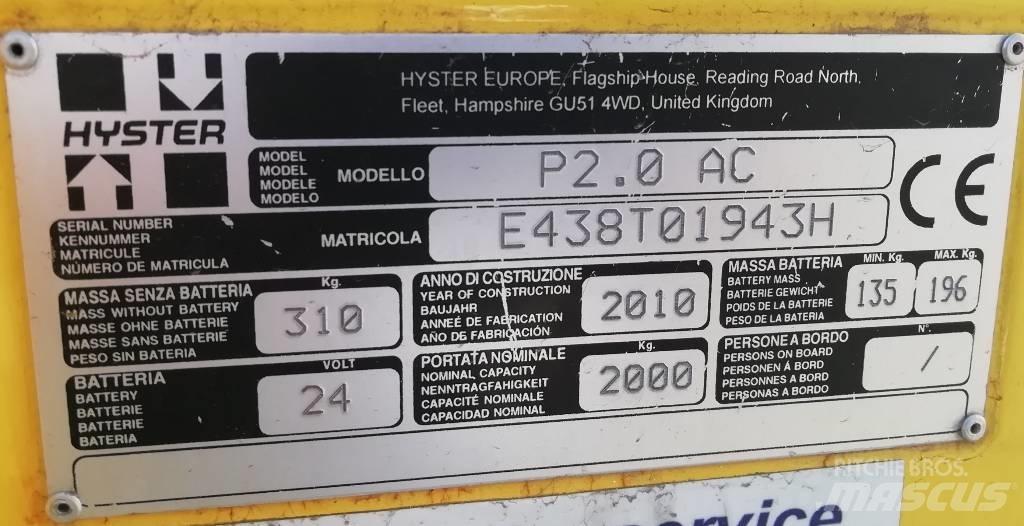 Hyster P2.0 Montacargas de baja elevación