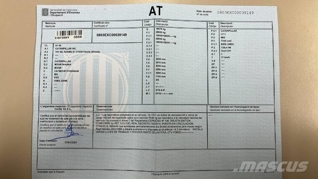 CAT M 318 F Excavadoras de ruedas