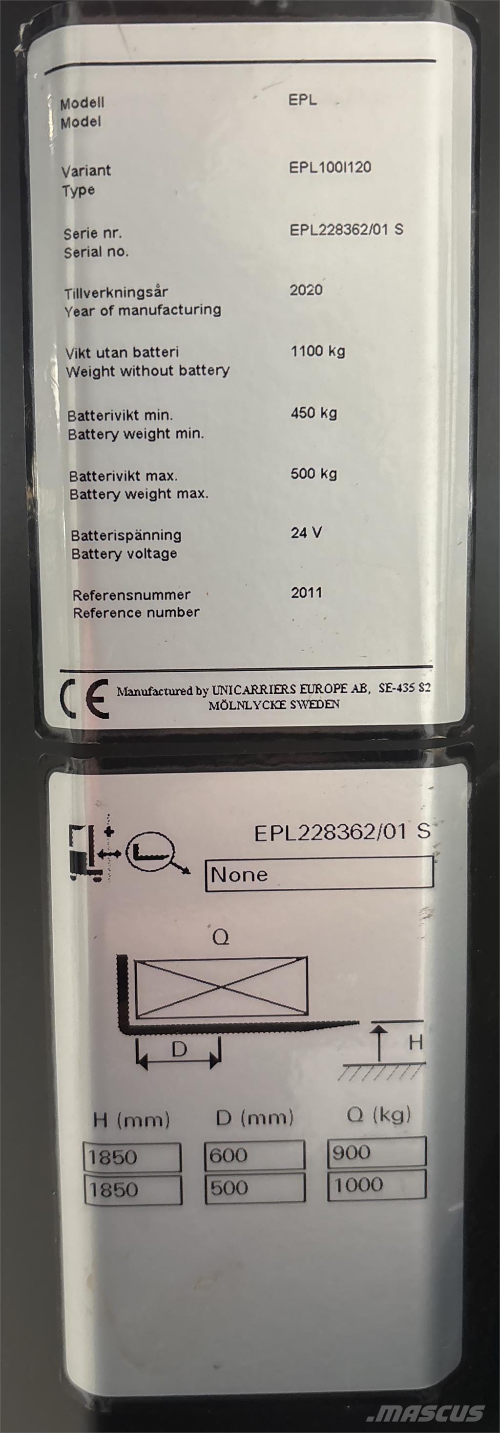 UniCarriers EPL100 Montacargas recogepedidos de baja altura
