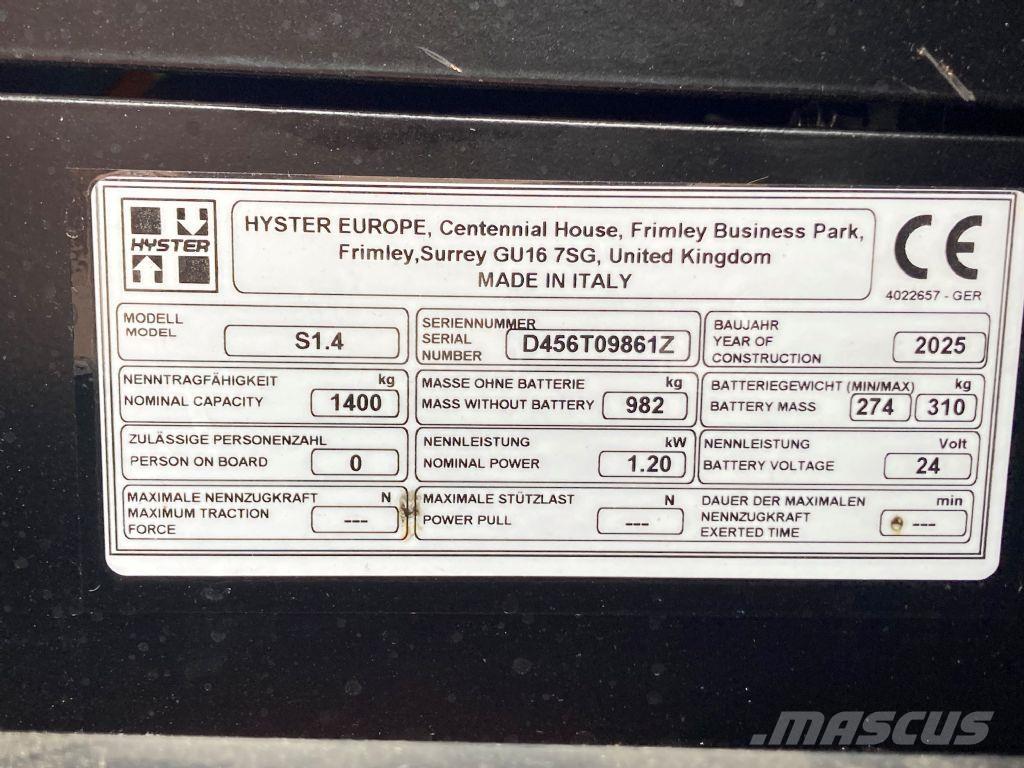 Hyster S 1.4 Montacargas manual