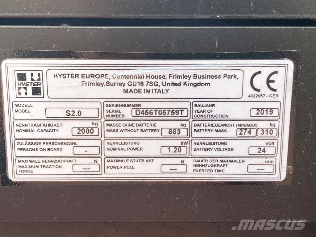 Hyster S 2.0 Montacargas manual