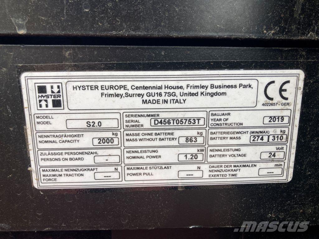 Hyster S 2.0 Montacargas manual