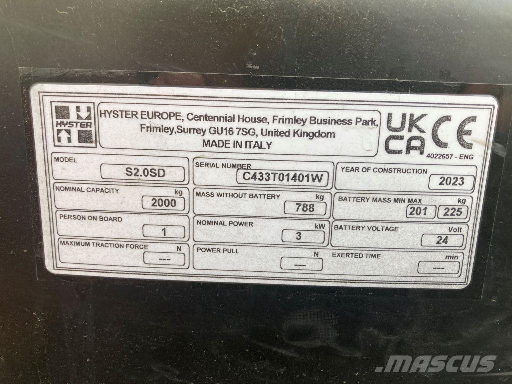 Hyster S 2.0SD Montacargas manual