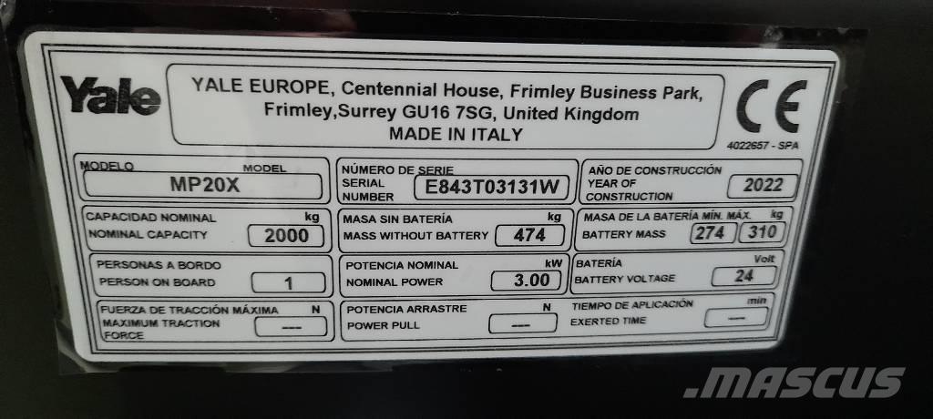 Yale MP20X Montacargas con plataformas de baja elevación