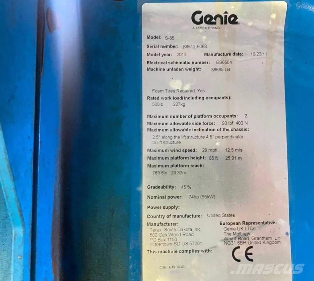 Genie S-85 Plataformas con brazo de elevación telescópico