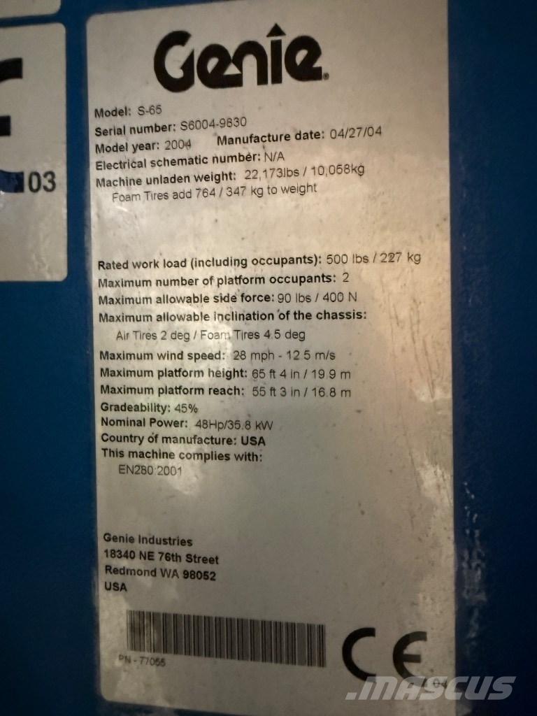 Genie S 65 Plataformas con brazo de elevación manual