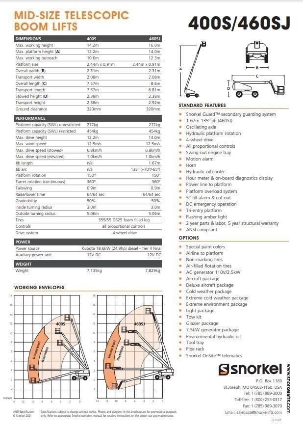 Snorkel 460SJ Plataformas con brazo de elevación telescópico