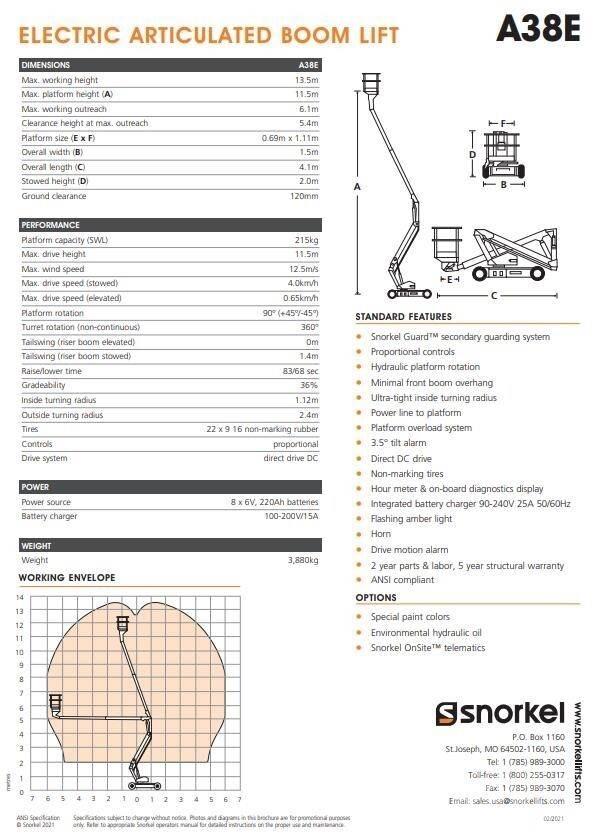 Snorkel A38E Plataformas con brazo de elevación manual