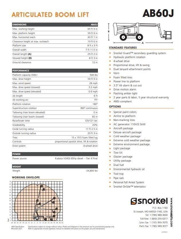 Snorkel AB60J Plataformas con brazo de elevación manual