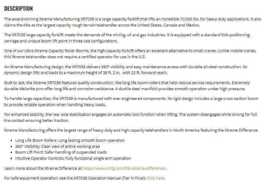 Xtreme MFG XR7038 Carretillas telescópicas