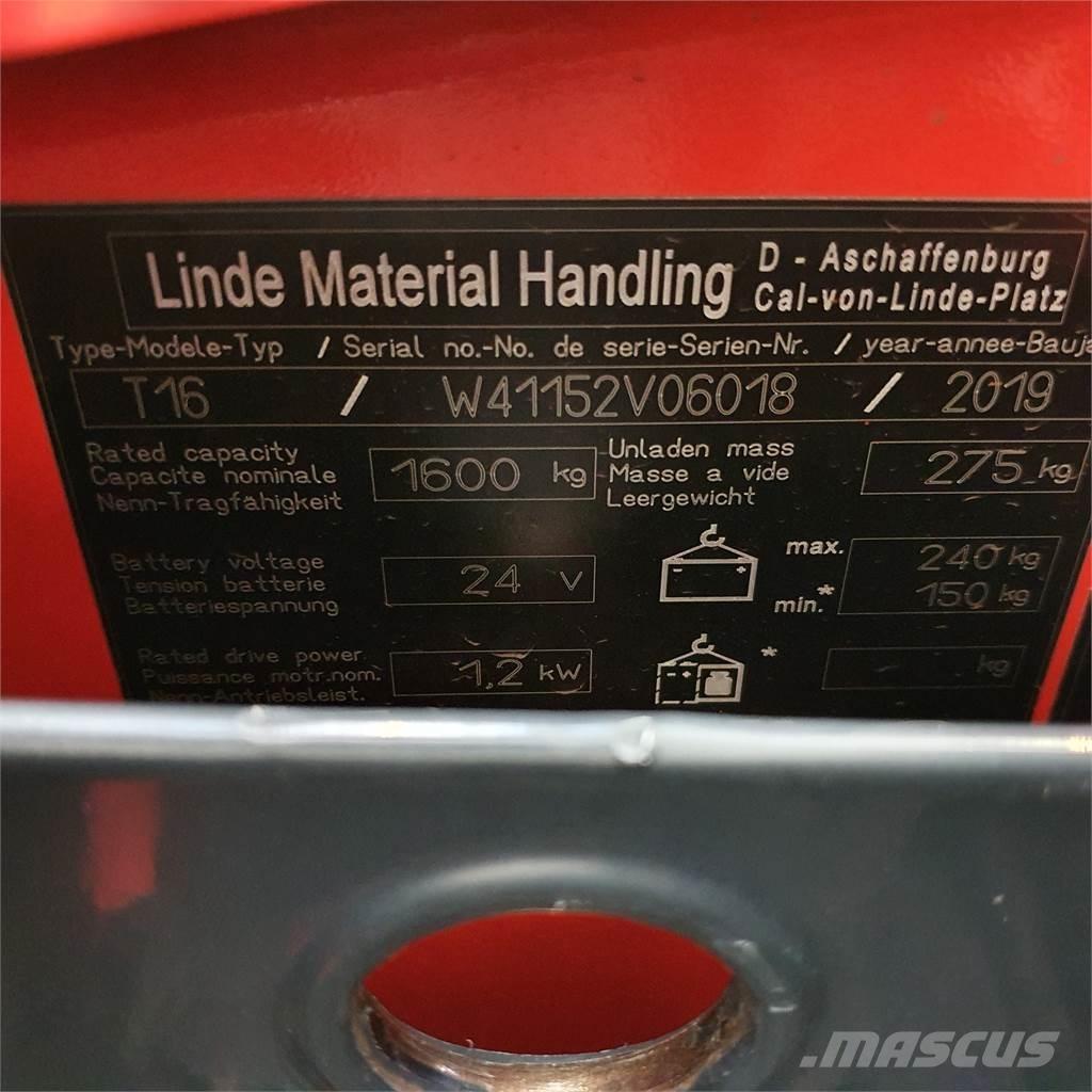 Linde T16 Li-Ion Montacargas de baja elevación