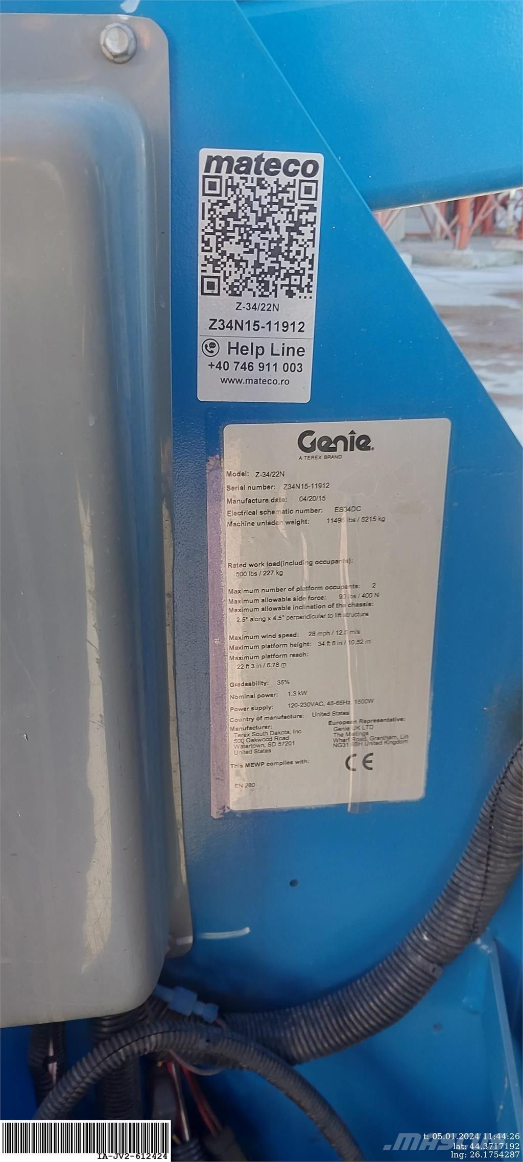 Genie Z-34/22N Plataformas con brazo de elevación manual