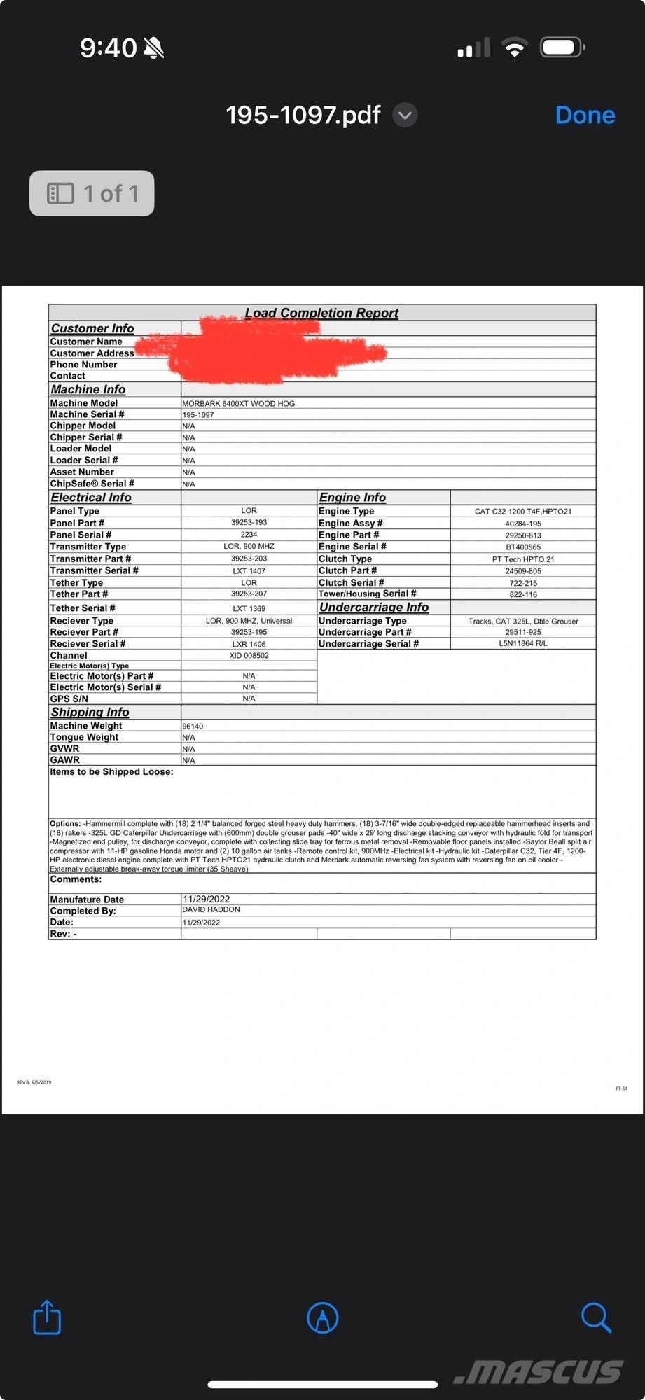 Morbark 6400XT Otros componentes