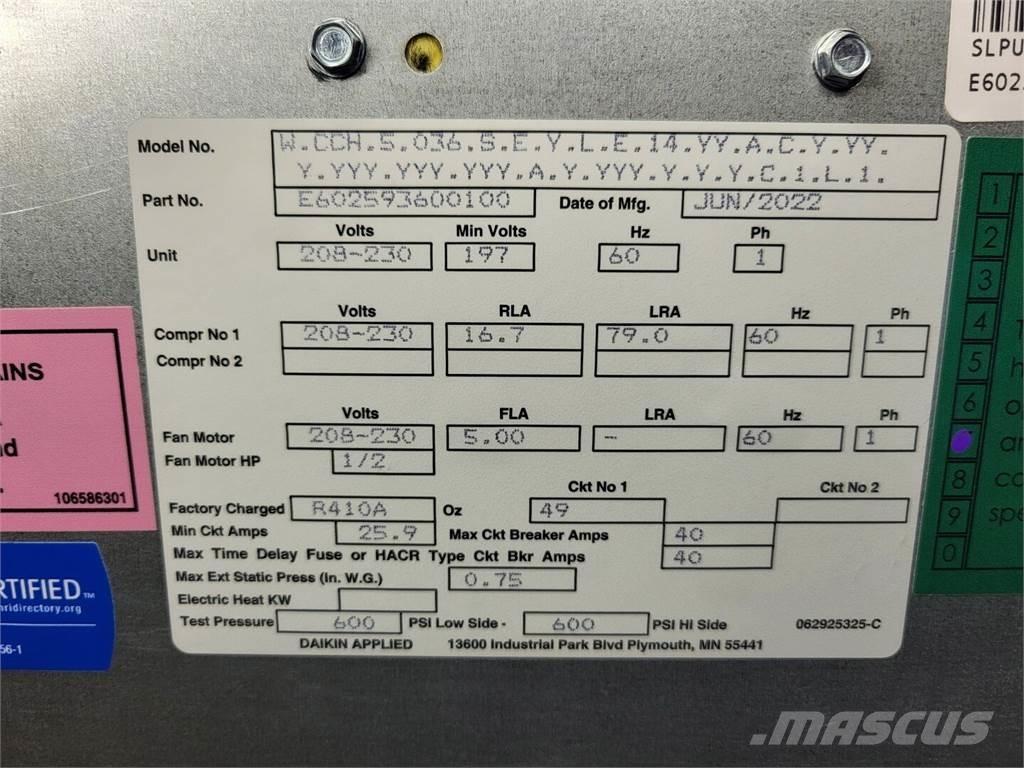  DAIKIN Enfinity 036 Equipo para calentado y descongelación