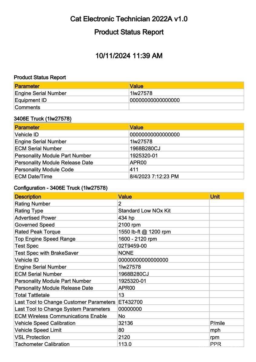 CAT 3406E Componentes electrónicos