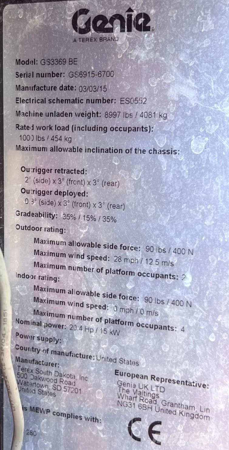 Genie GS 3369 BE Plataformas tijera