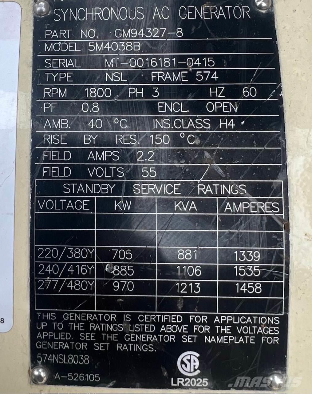 Kohler 750kW Generadores de gas