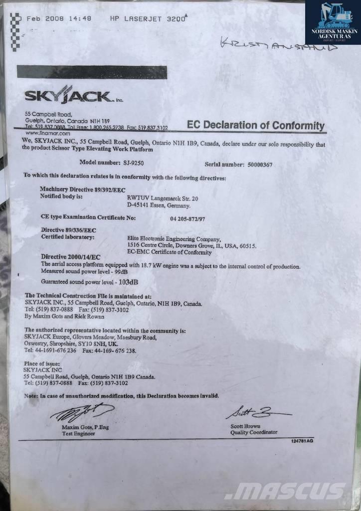 SkyJack 9250 Plataformas tijera