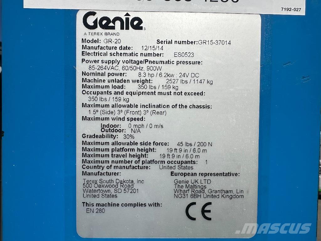 Genie GR 20 Plataformas con jaula de elevación