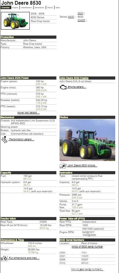 John Deere 8530 Tractores