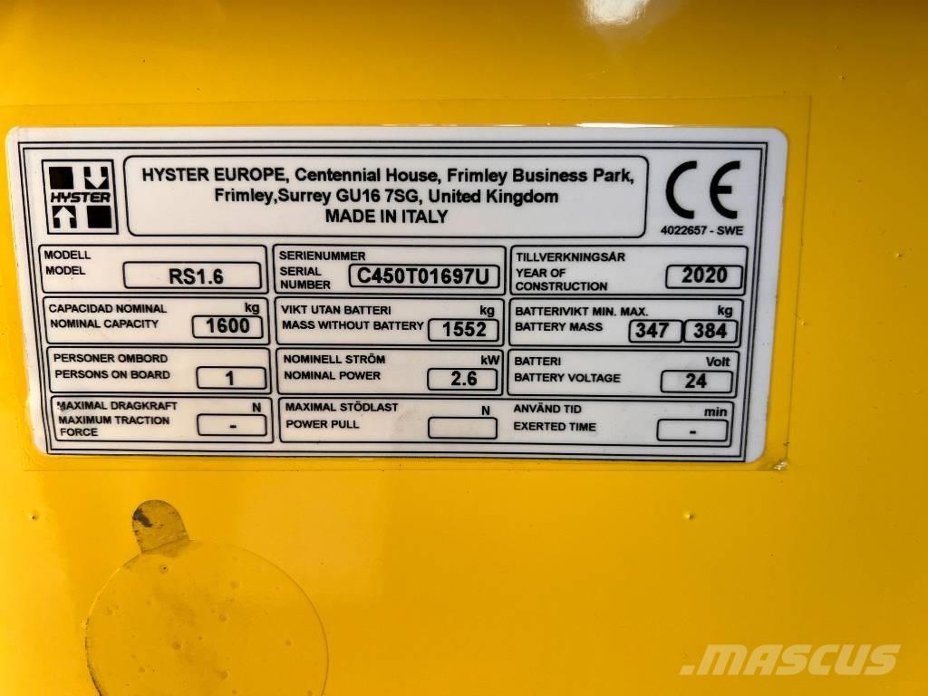 Hyster RS1.6 Apiladoras eléctricos