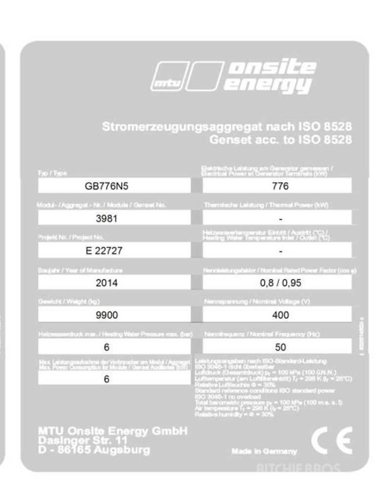 MTU 8V4000 L62 Generadores de gas