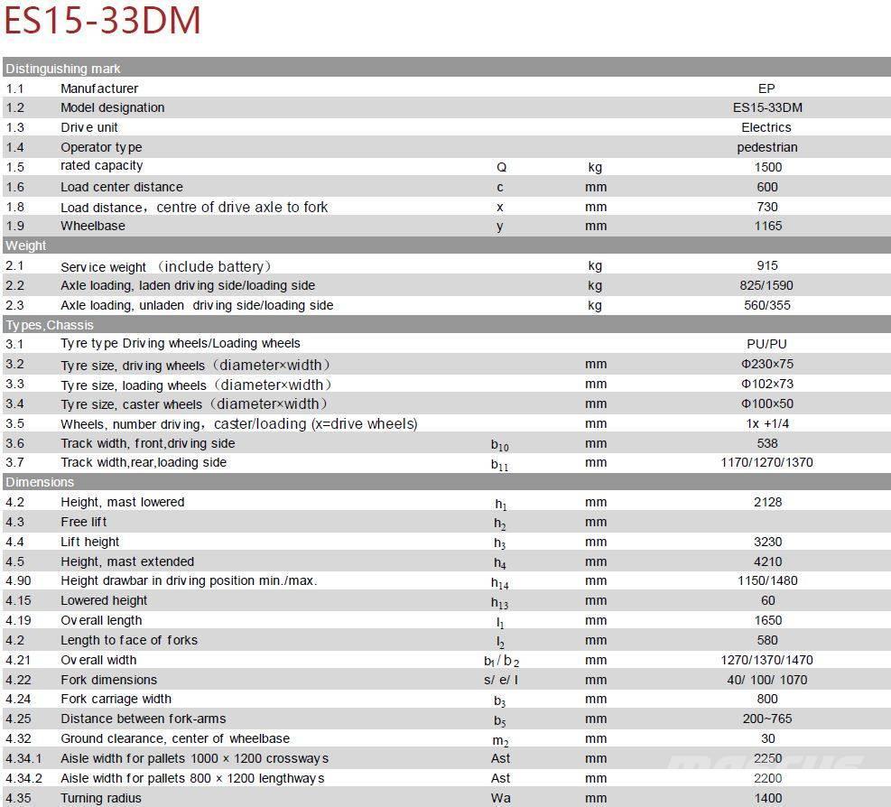 EP ES15-33DM Montacargas manual