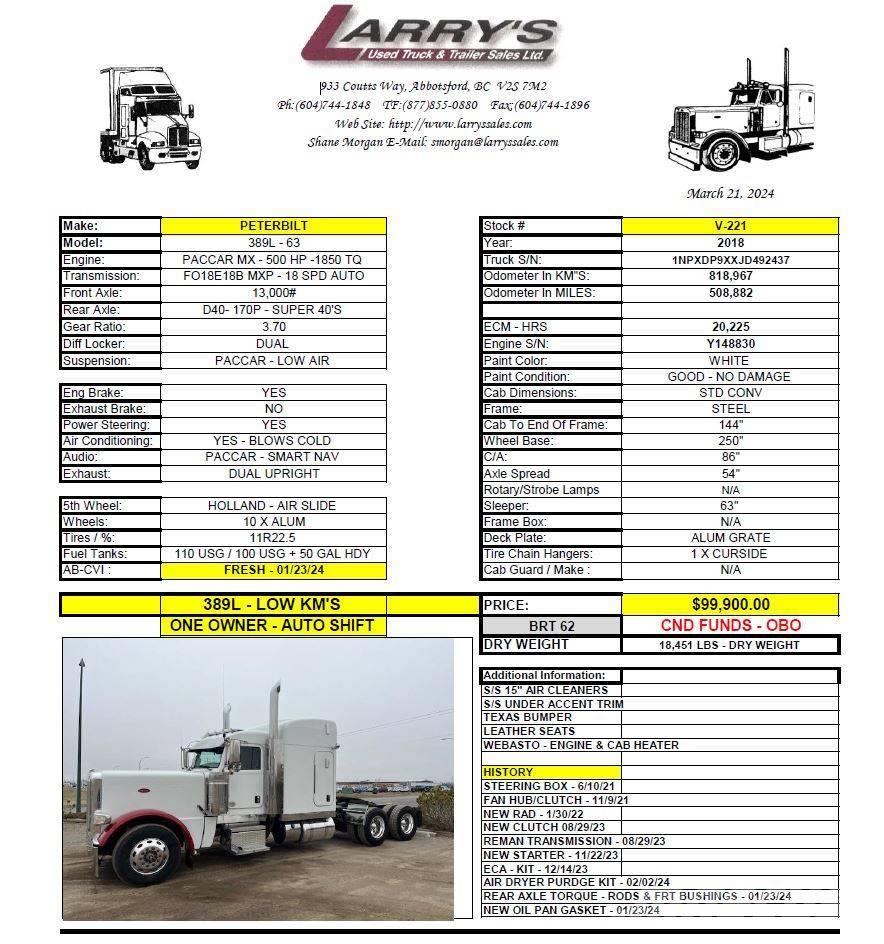 Peterbilt 389L Camiones tractor