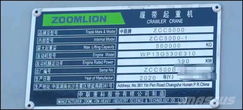 Zoomlion ZCC5000-1 Grúas de oruga