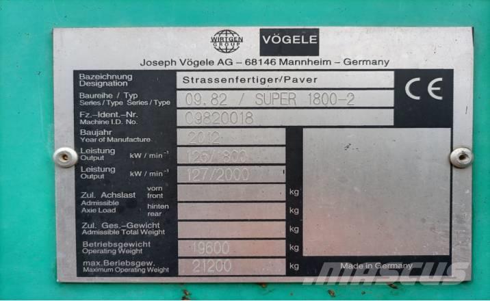 Vögele SUPER1800-2 Asfaltadoras