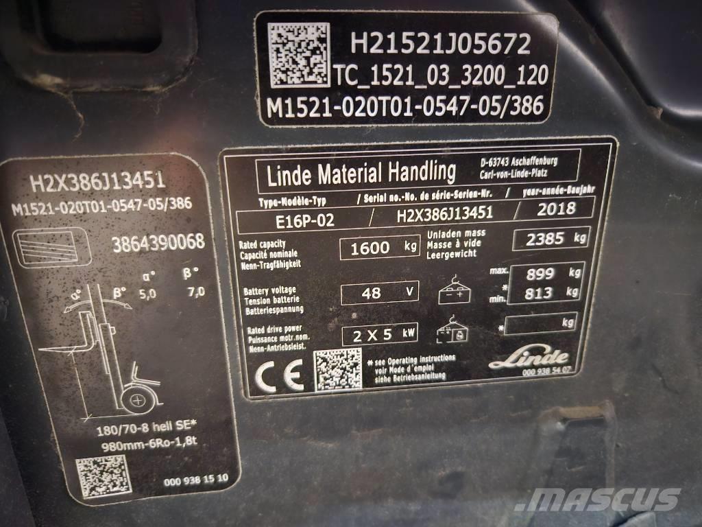 Linde E16P Carretillas de horquilla eléctrica