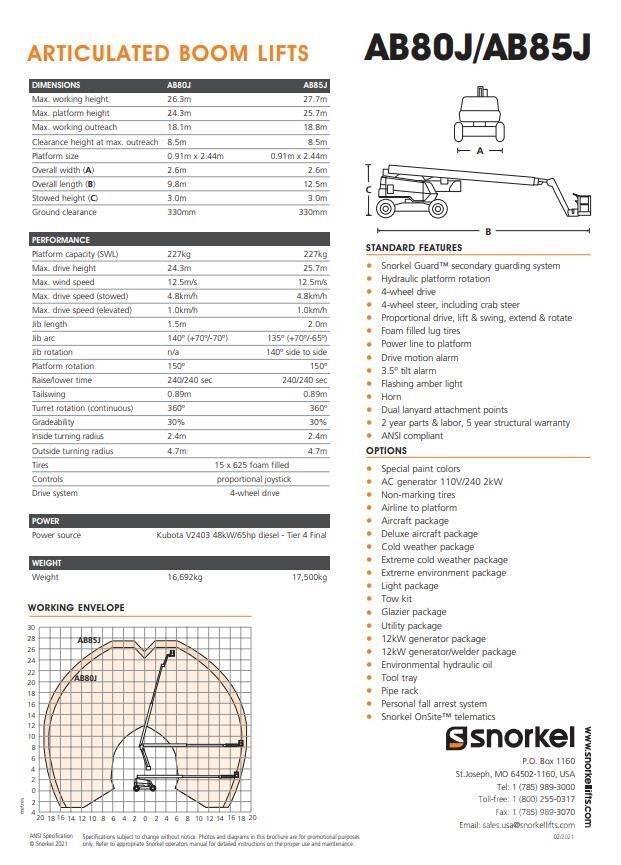 Snorkel AB80J Plataformas con brazo de elevación manual