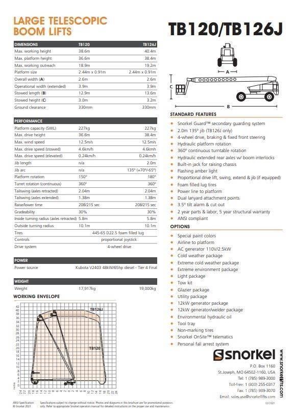 Snorkel TB126J Plataformas con brazo de elevación telescópico